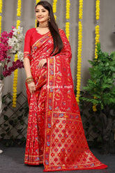 Splendor Hathi Patola Worked Bright Red Heavy Banarasi Saree
